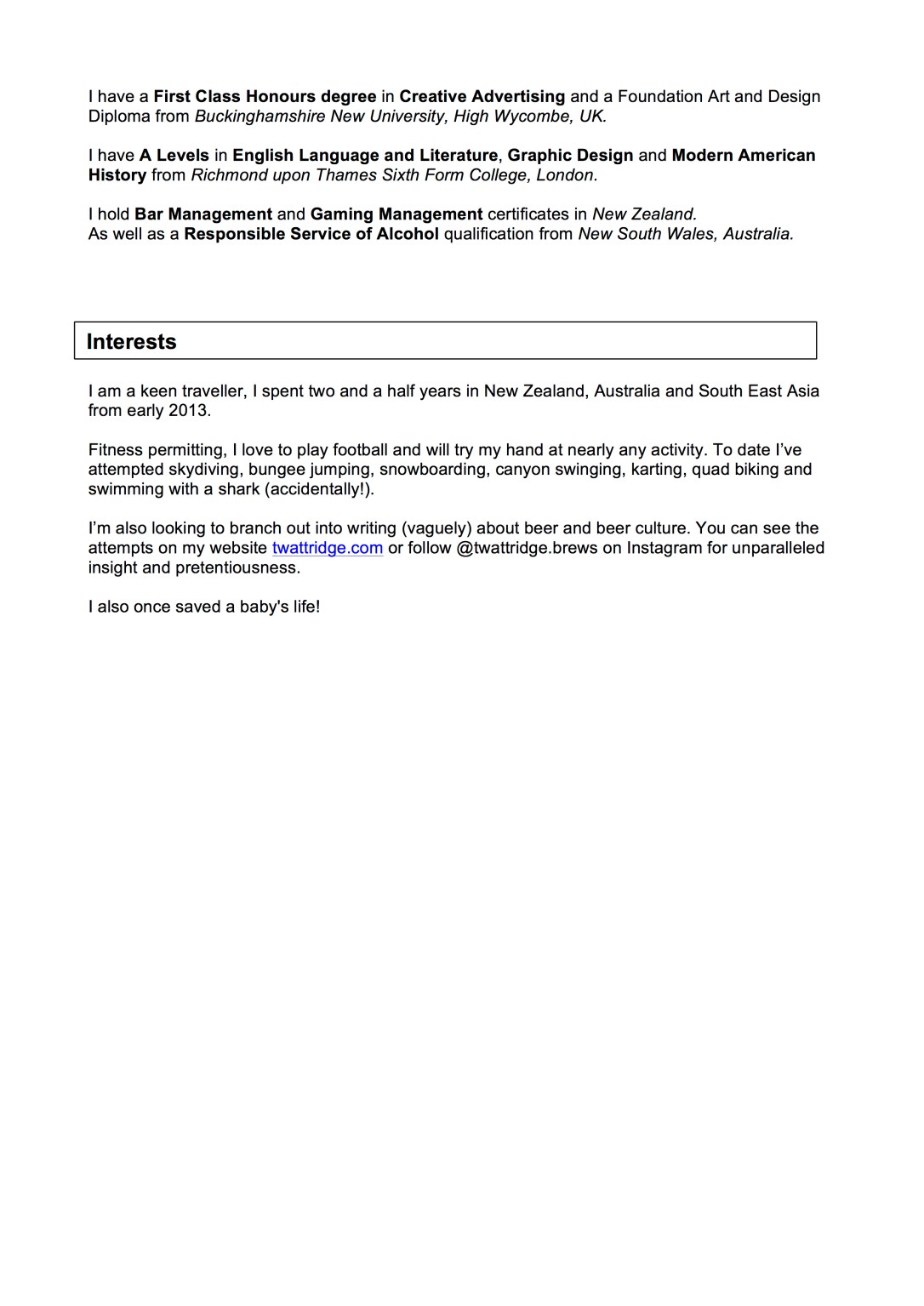Tom Wattridge -CV Online2